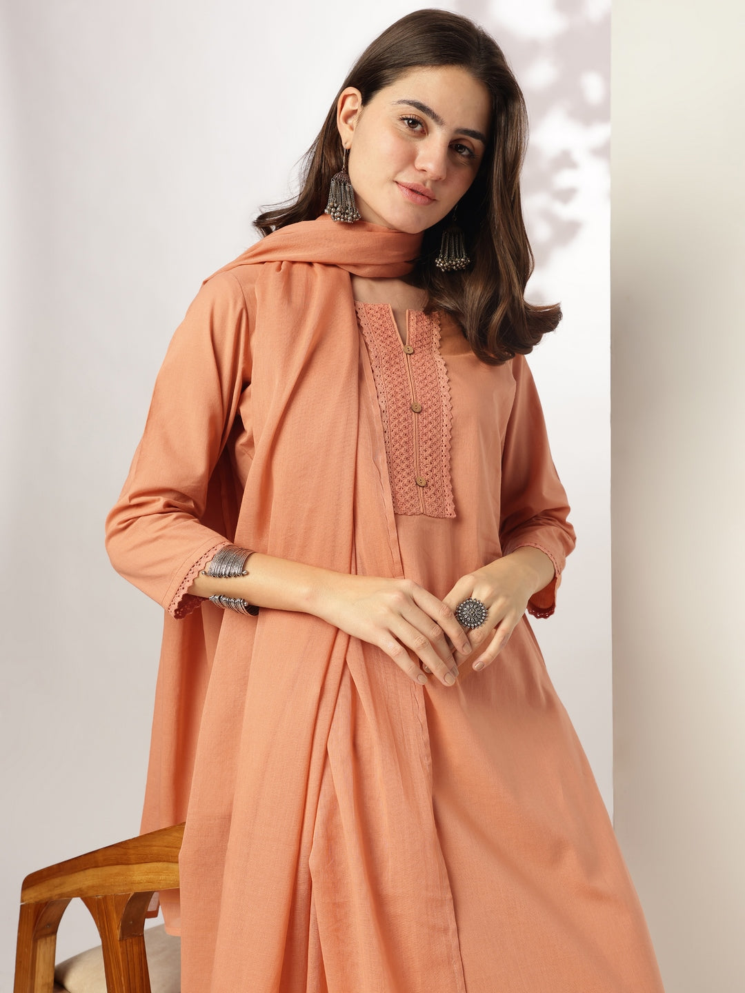 Janasya Dark Cotton Solid Straight Kurta Set | Swadesiicart