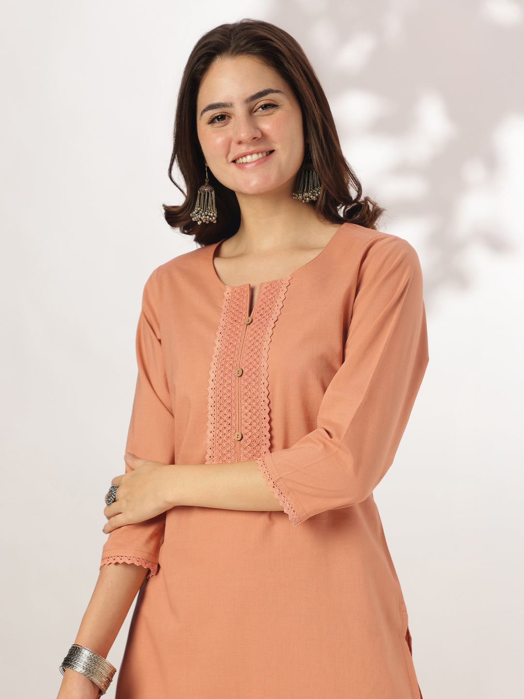 Janasya Dark Cotton Solid Straight Kurta Set | Swadesiicart