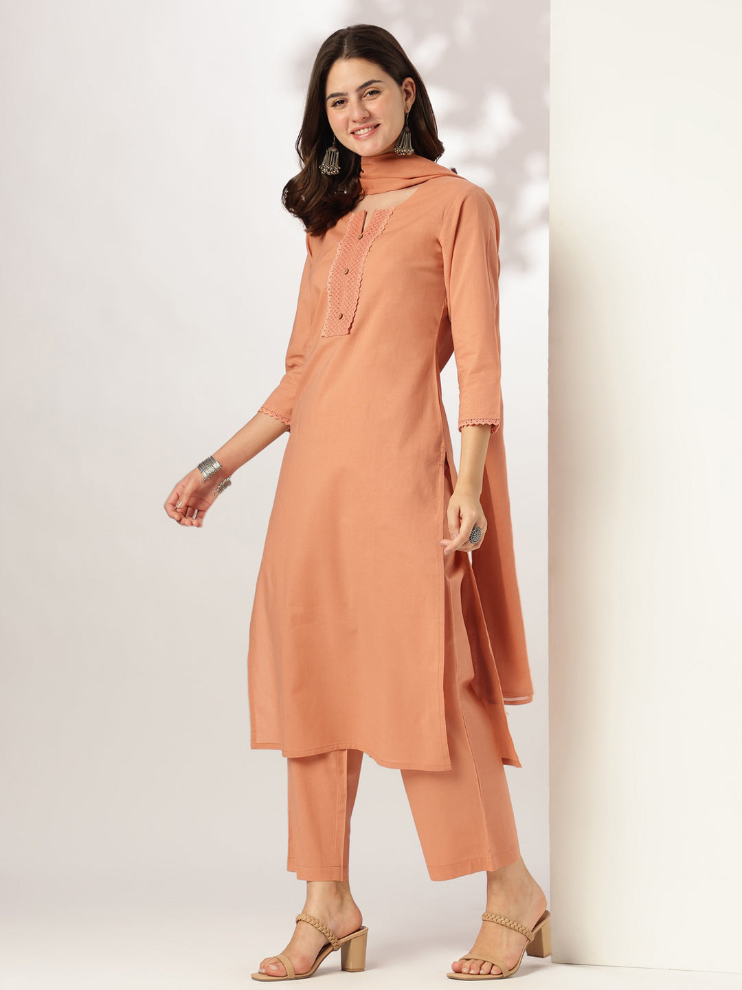 Janasya Dark Cotton Solid Straight Kurta Set | Swadesiicart