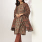 Janasya Dark Cotton Floral A-Line Kurta Set | Swadesiicart