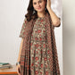 Janasya Dark Cotton Floral A-Line Kurta Set | Swadesiicart