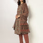 Janasya Dark Cotton Floral A-Line Kurta Set | Swadesiicart