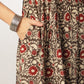 Janasya Dark Cotton Floral A-Line Kurta Set | Swadesiicart