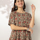 Janasya Dark Cotton Floral A-Line Kurta Set | Swadesiicart