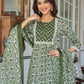 Janasya Dark Cotton Floral A-Line Kurta Set | Swadesiicart