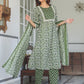 Janasya Dark Cotton Floral A-Line Kurta Set | Swadesiicart