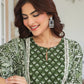 Janasya Dark Cotton Floral A-Line Kurta Set | Swadesiicart
