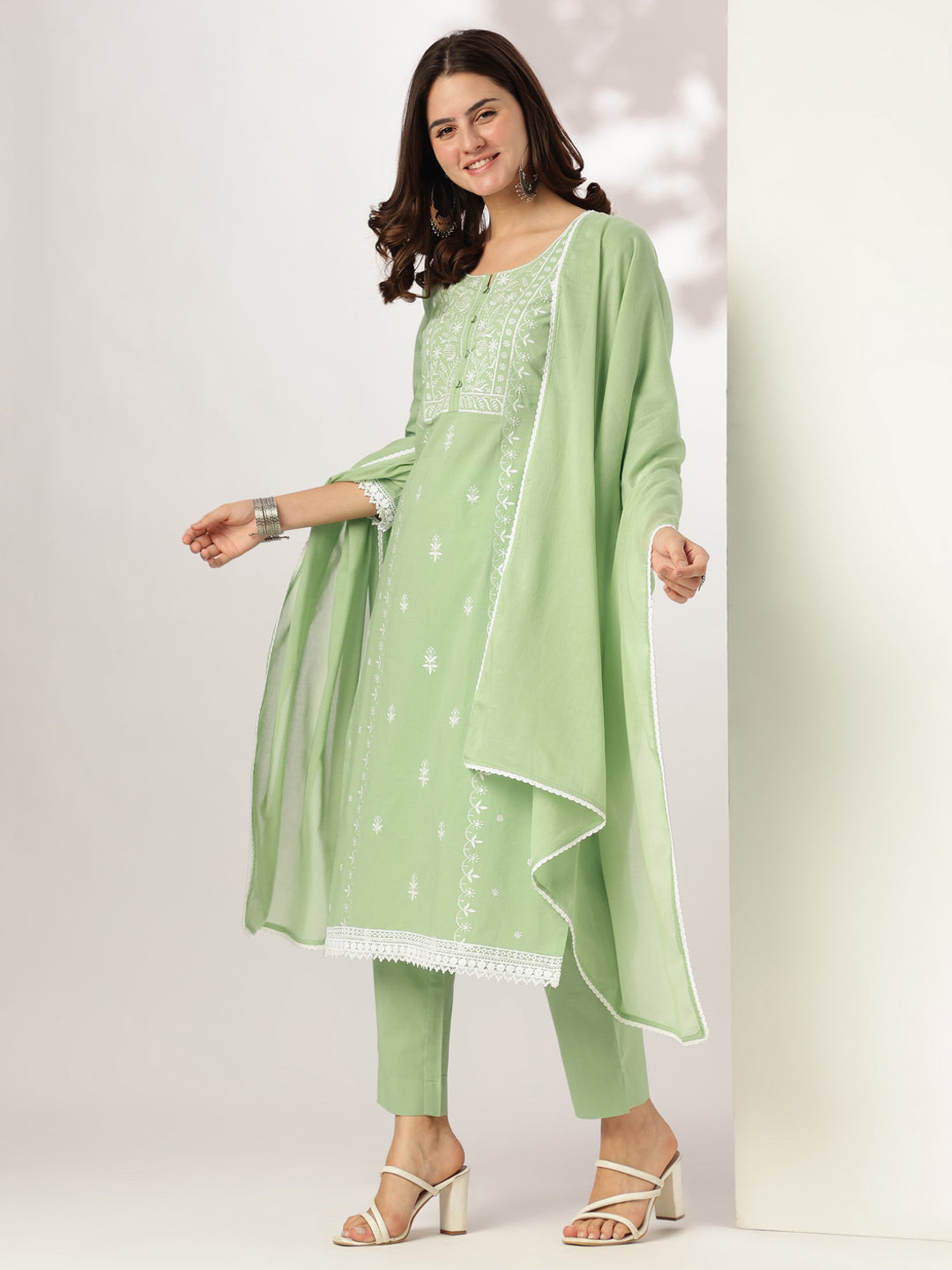 Janasya Light Cotton Embroidered Straight Kurta Set | Swadesiicart