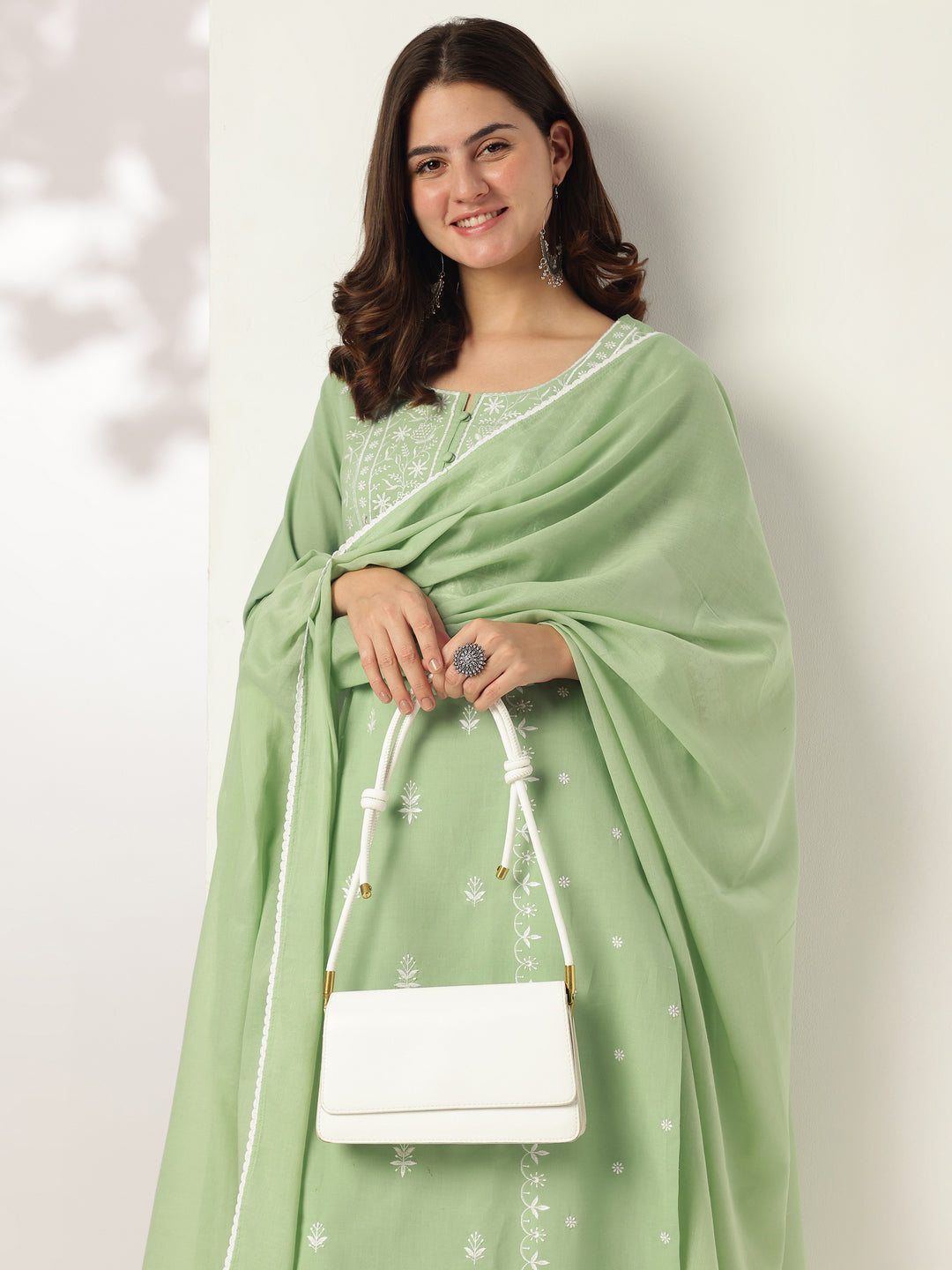 Janasya Light Cotton Embroidered Straight Kurta Set | Swadesiicart