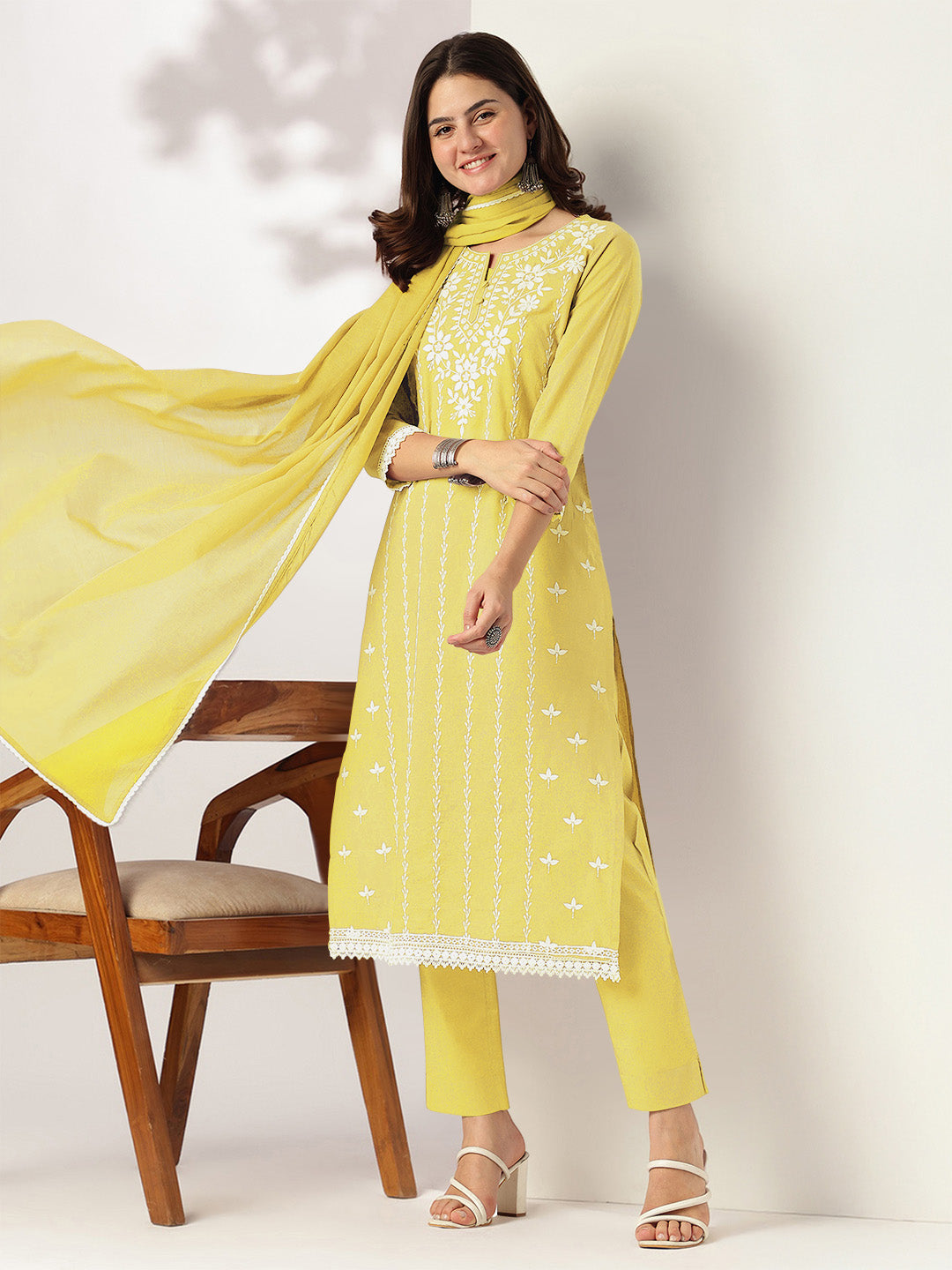 Janasya Light Cotton Embroidered Straight Kurta Set | Swadesiicart