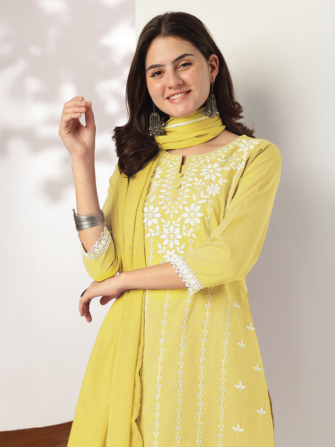 Janasya Light Cotton Embroidered Straight Kurta Set | Swadesiicart