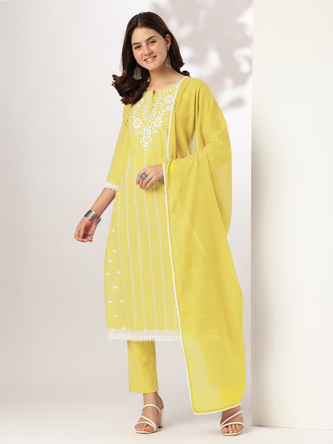 Janasya Light Cotton Embroidered Straight Kurta Set | Swadesiicart