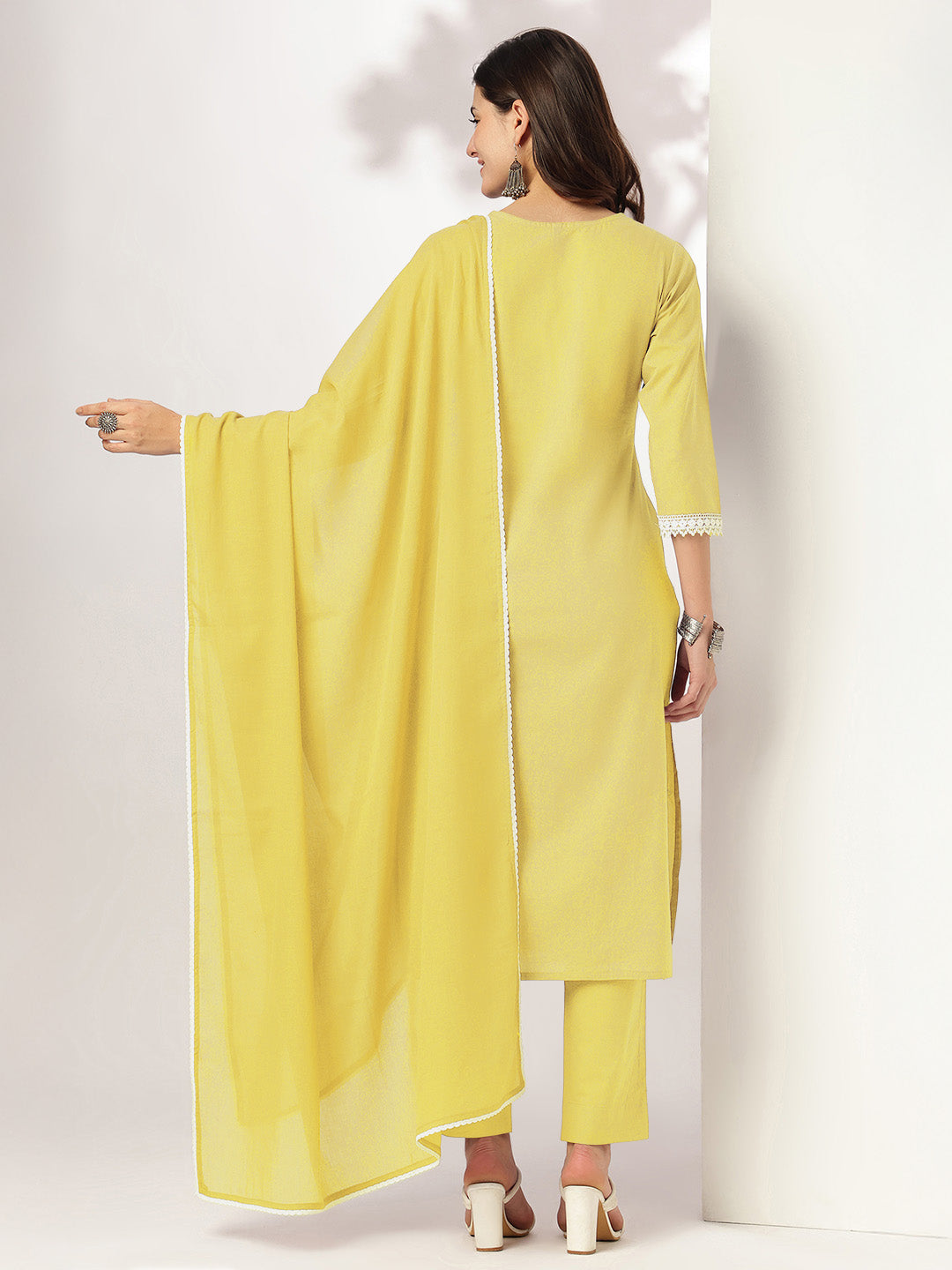 Janasya Light Cotton Embroidered Straight Kurta Set | Swadesiicart