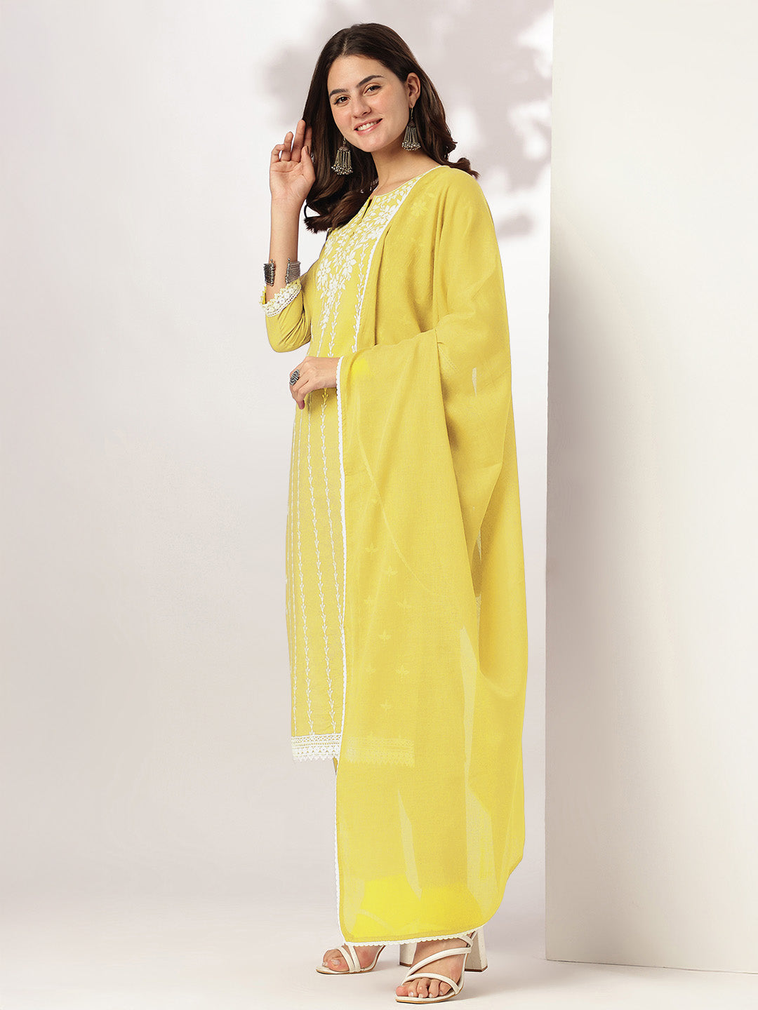 Janasya Light Cotton Embroidered Straight Kurta Set | Swadesiicart