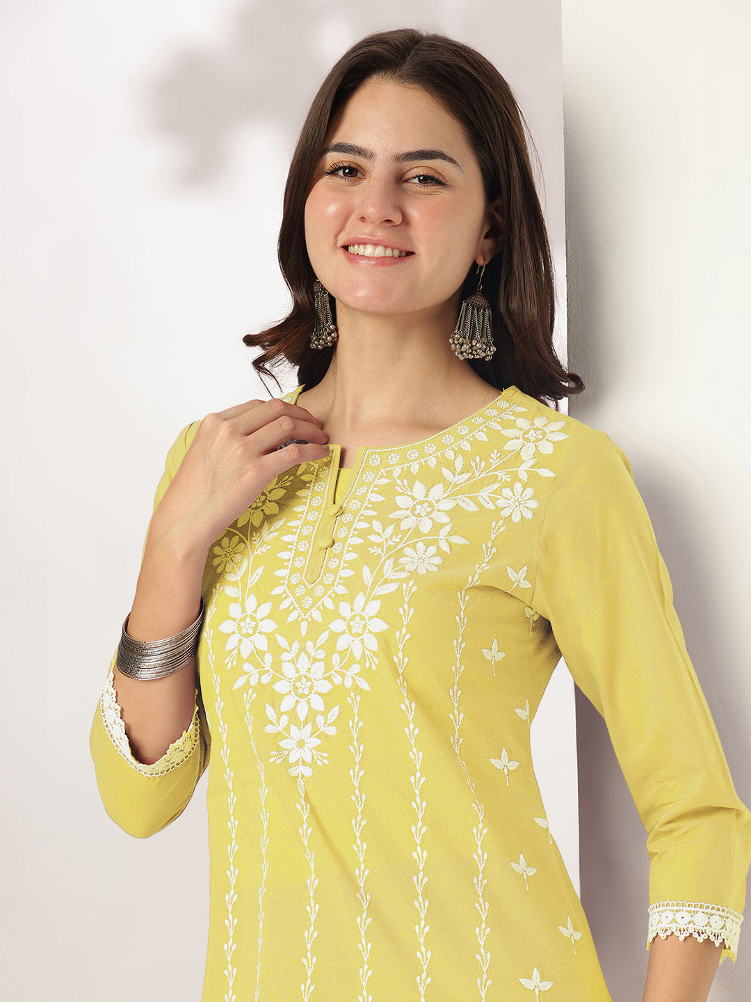 Janasya Light Cotton Embroidered Straight Kurta Set | Swadesiicart