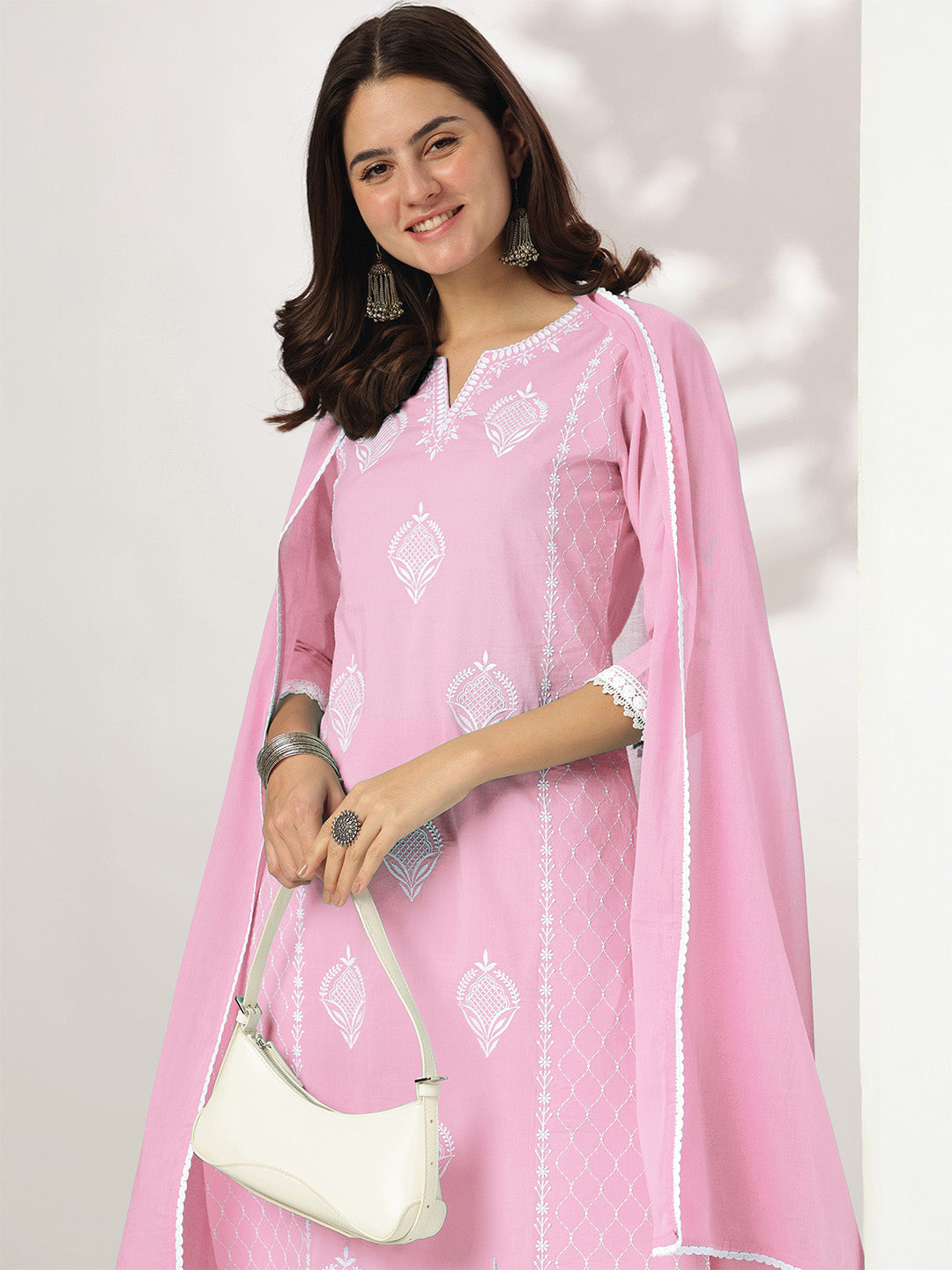 Janasya Light Cotton Embroidered Straight Kurta Set | Swadesiicart