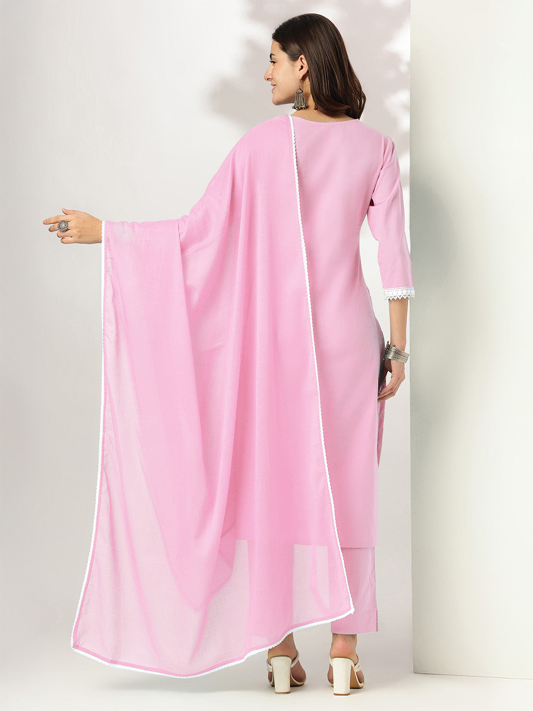 Janasya Light Cotton Embroidered Straight Kurta Set | Swadesiicart