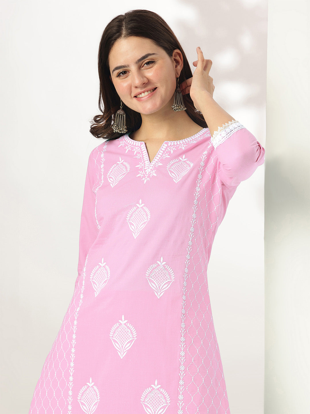 Janasya Light Cotton Embroidered Straight Kurta Set | Swadesiicart