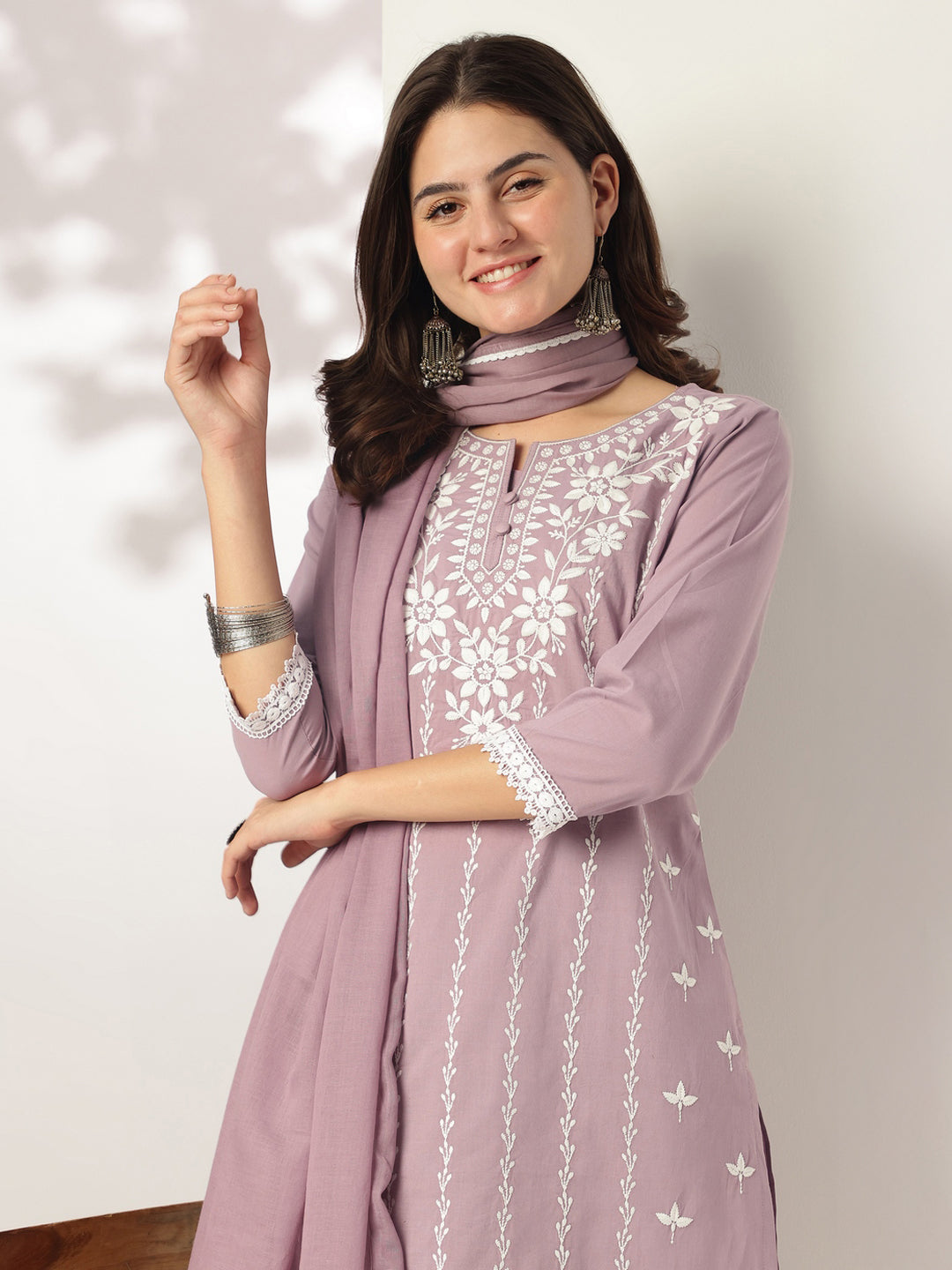Janasya Light Cotton Embroidered Straight Kurta Set | Swadesiicart