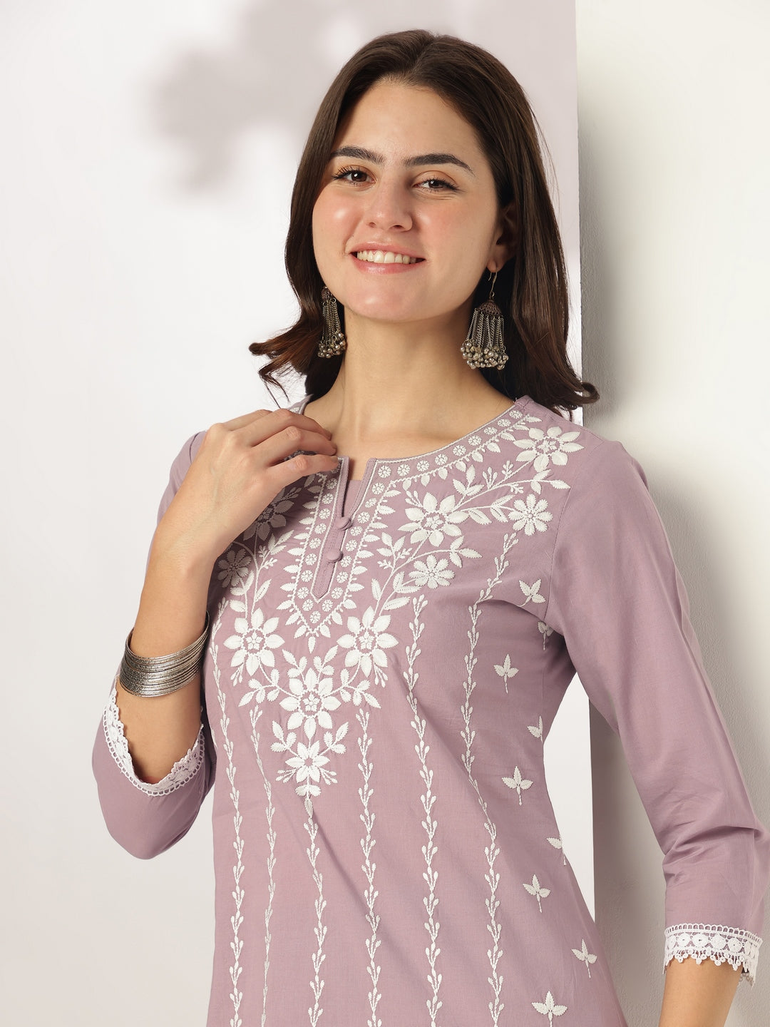 Janasya Light Cotton Embroidered Straight Kurta Set | Swadesiicart