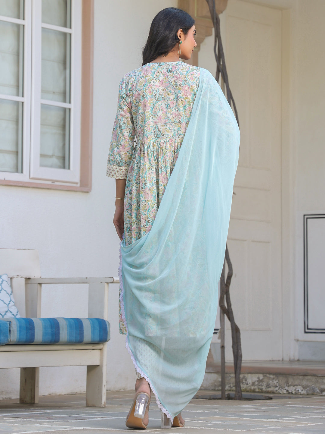 Janasya Light Cotton Yoke Embroidery A-Line Kurta Set | Swadesiicart