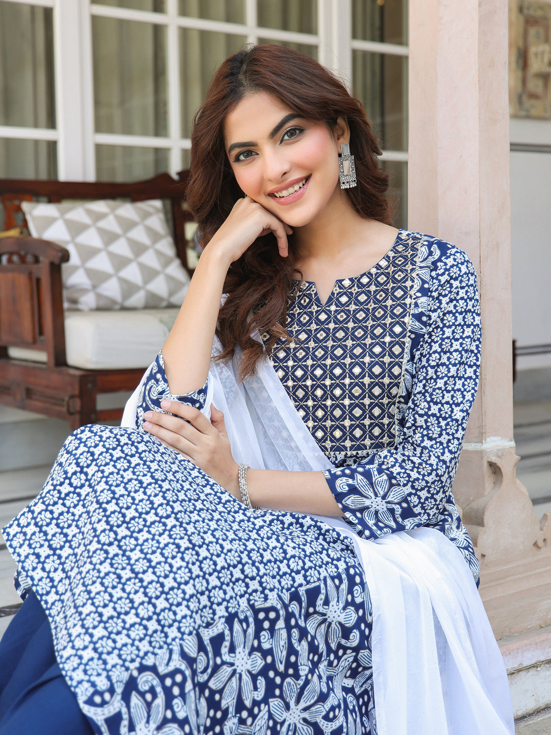Janasya Dark Rayon Floral A-Line Kurta Set | Swadesiicart