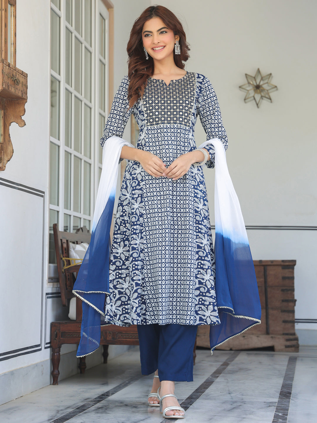 Janasya Dark Rayon Floral A-Line Kurta Set | Swadesiicart