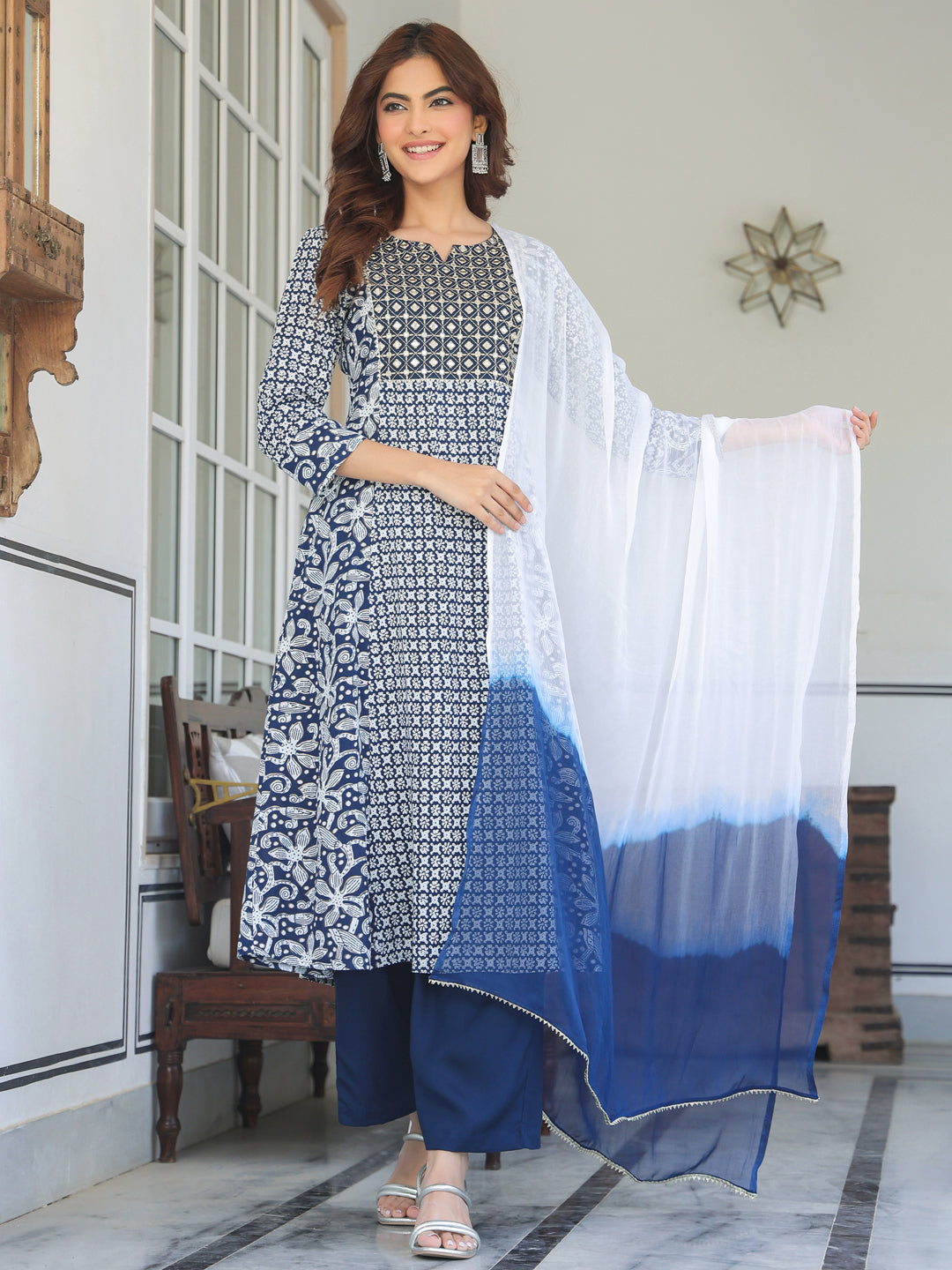 Janasya Dark Rayon Floral A-Line Kurta Set | Swadesiicart