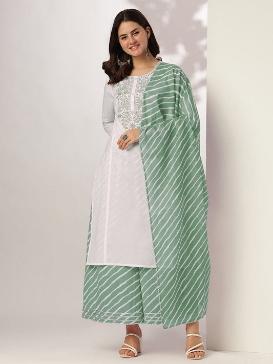Janasya Light Cotton Yoke Embroidery Straight Kurta Set | Swadesiicart