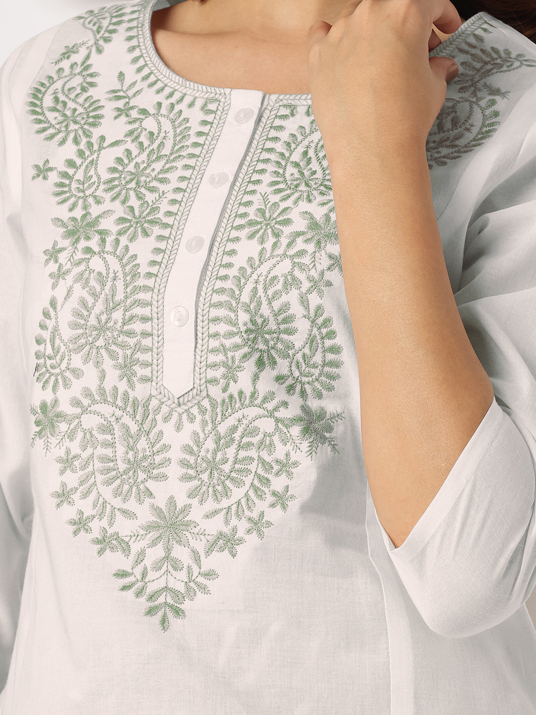 Janasya Light Cotton Yoke Embroidery Straight Kurta Set | Swadesiicart
