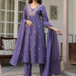Janasya Dark Cotton Embroidered A-Line Kurta Set | Swadesiicart