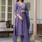 Janasya Dark Cotton Embroidered A-Line Kurta Set | Swadesiicart