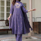 Janasya Dark Cotton Embroidered A-Line Kurta Set | Swadesiicart
