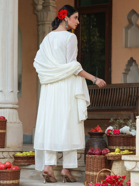 Janasya Light Cotton Embroidered A-Line Kurta Set | Swadesiicart