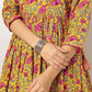 Janasya Bright Cotton Floral Angrakha Kurta Set | Swadesiicart