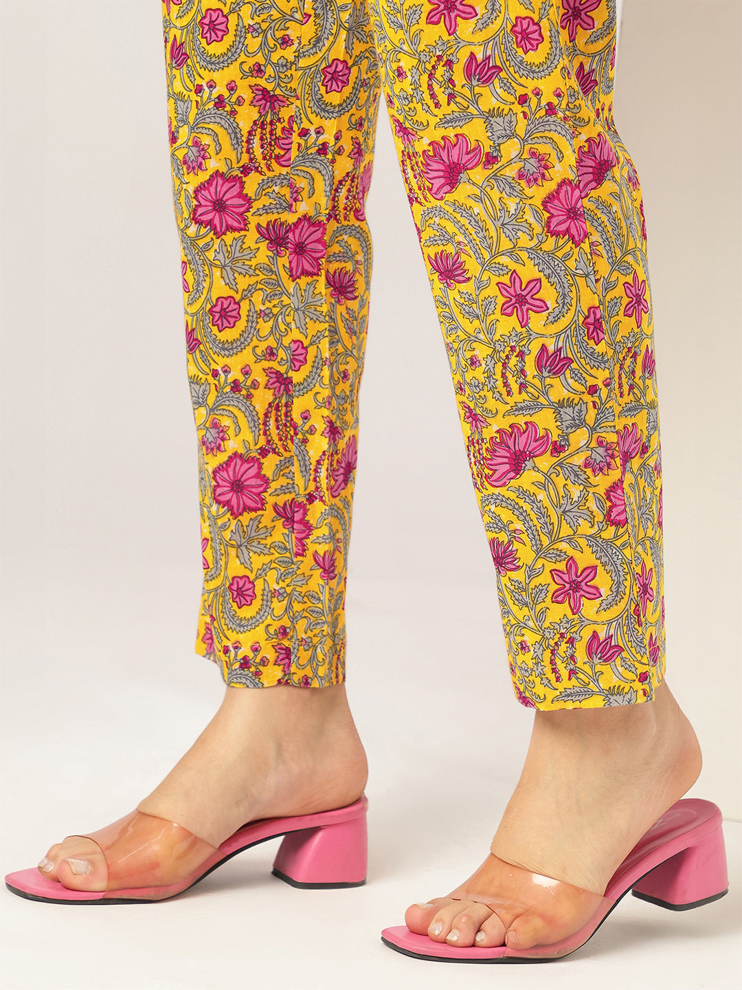 Janasya Bright Cotton Floral Angrakha Kurta Set | Swadesiicart