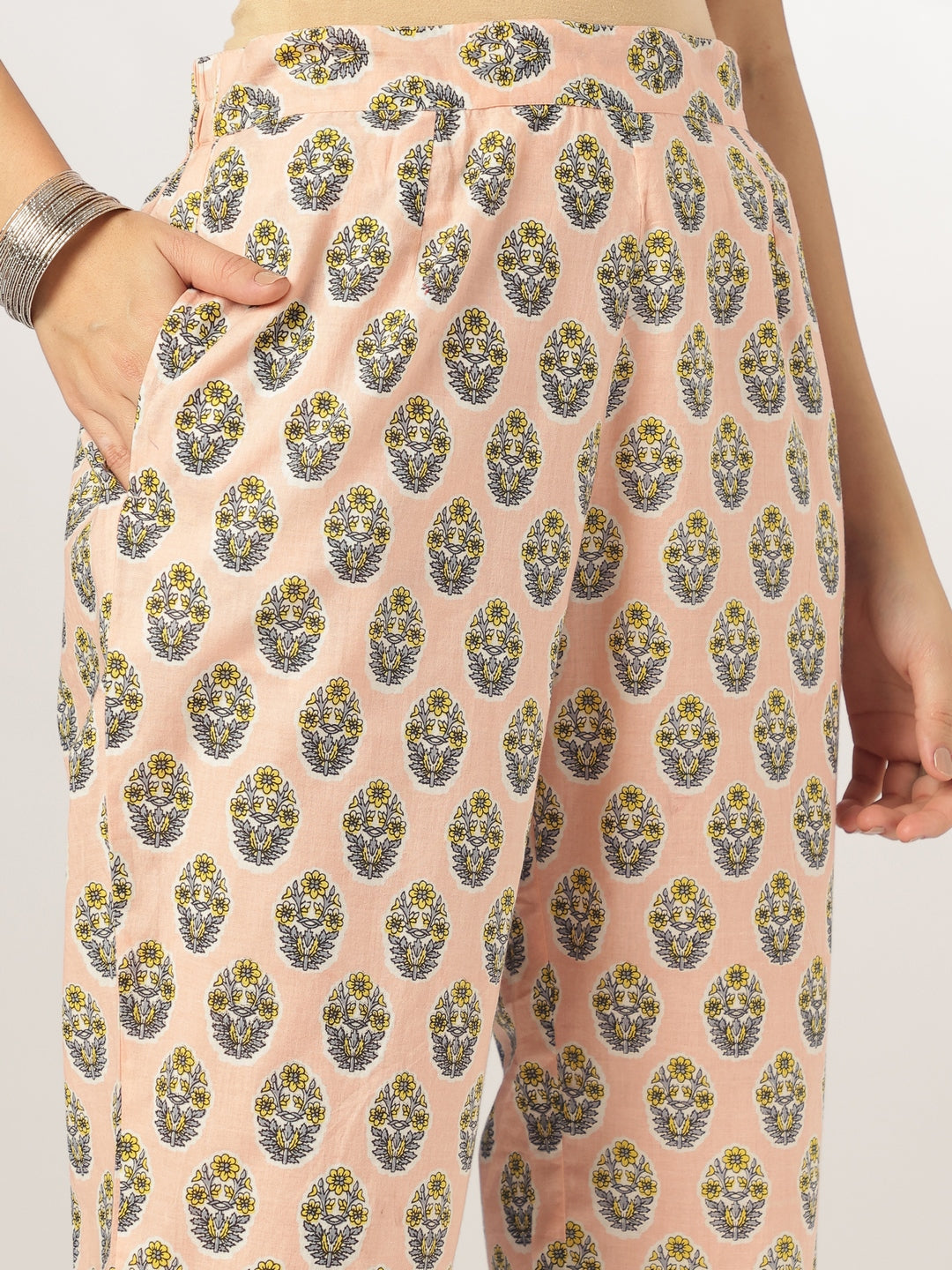 Janasya Light Cotton Floral A-Line Kurta Set | Swadesiicart