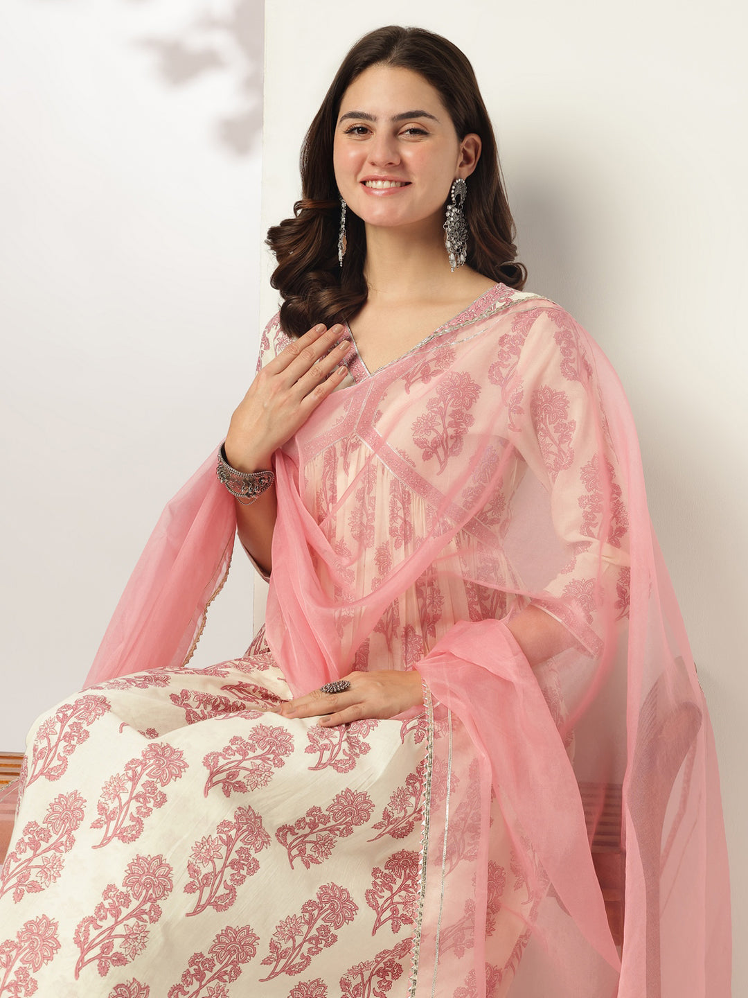 Janasya Light Cotton Floral A-Line Kurta Set | Swadesiicart