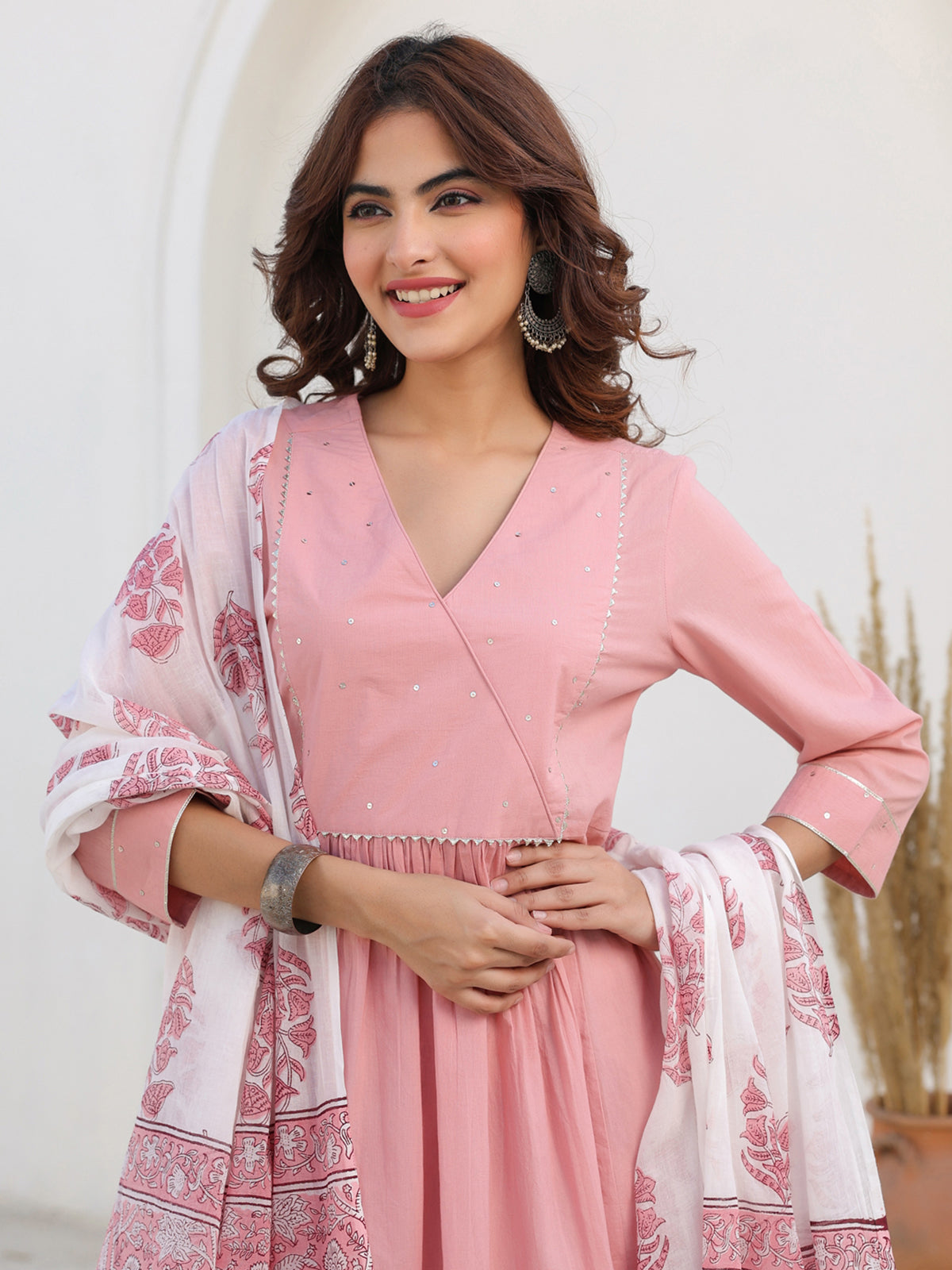 Janasya Light Cotton Embellished A-Line Kurta Set | Swadesiicart