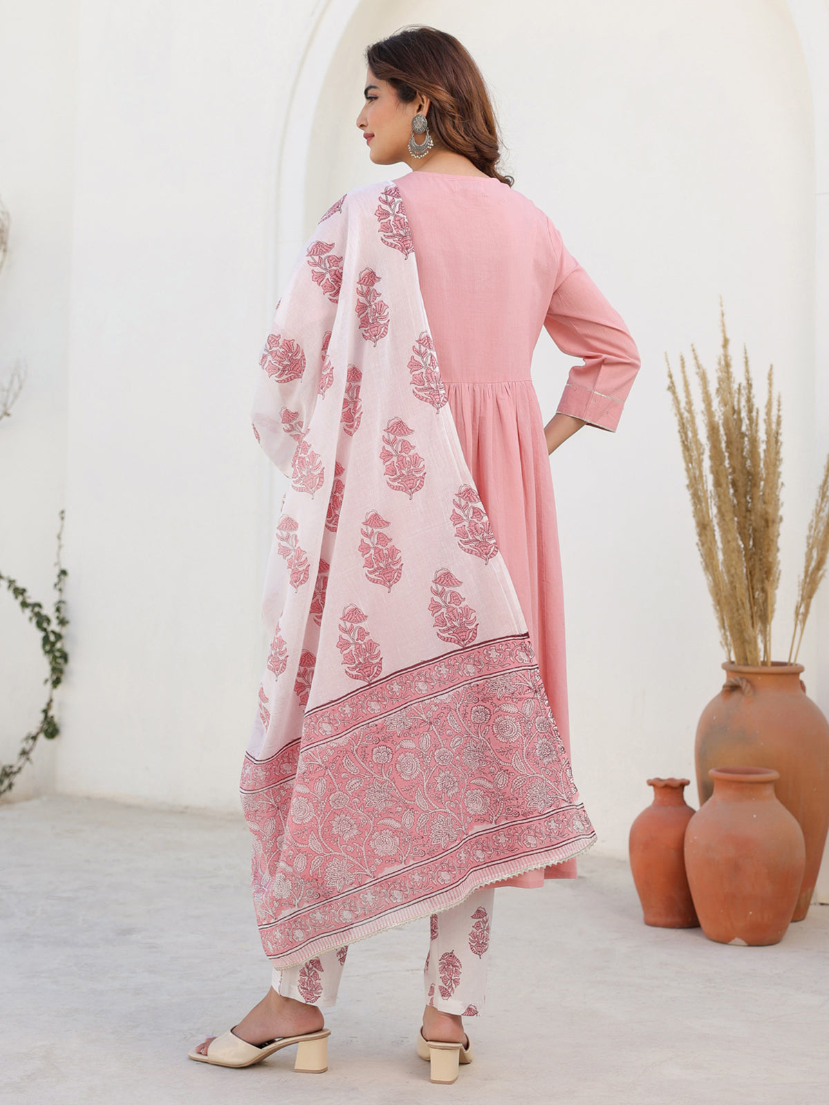 Janasya Light Cotton Embellished A-Line Kurta Set | Swadesiicart