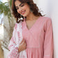 Janasya Light Cotton Embellished A-Line Kurta Set | Swadesiicart