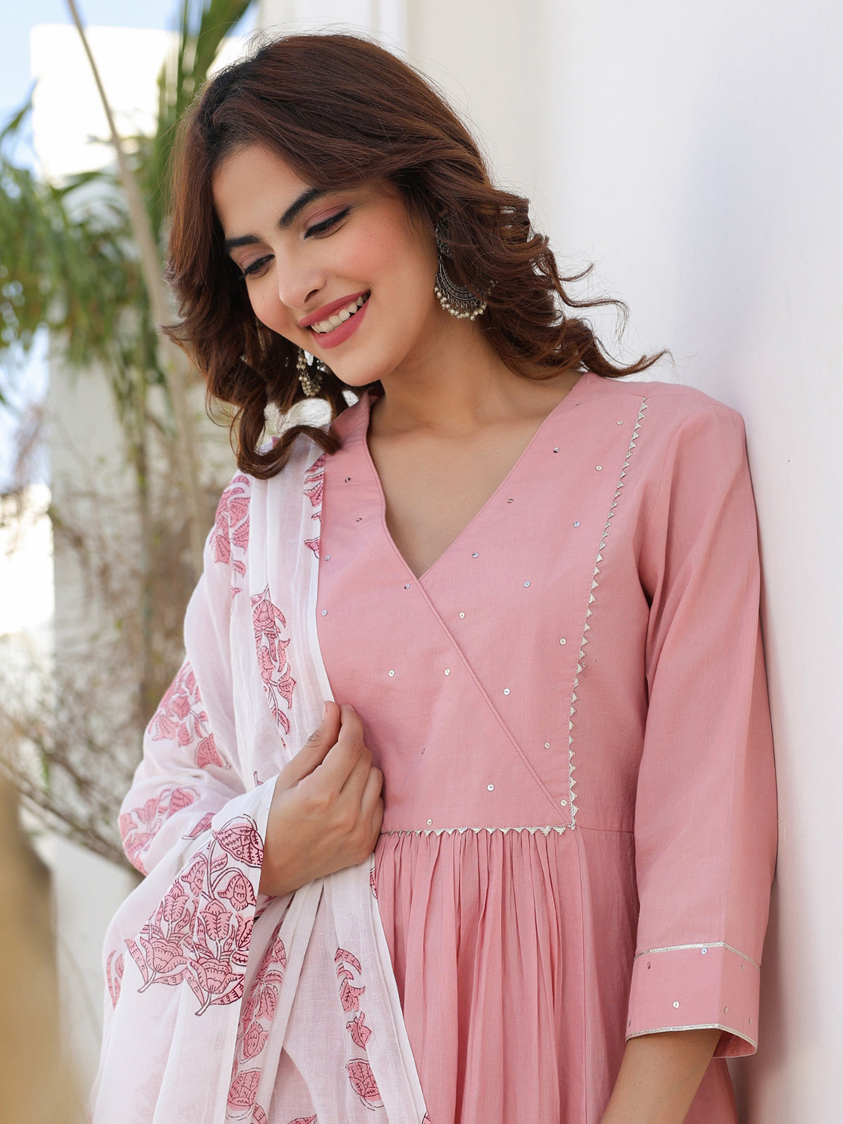 Janasya Light Cotton Embellished A-Line Kurta Set | Swadesiicart