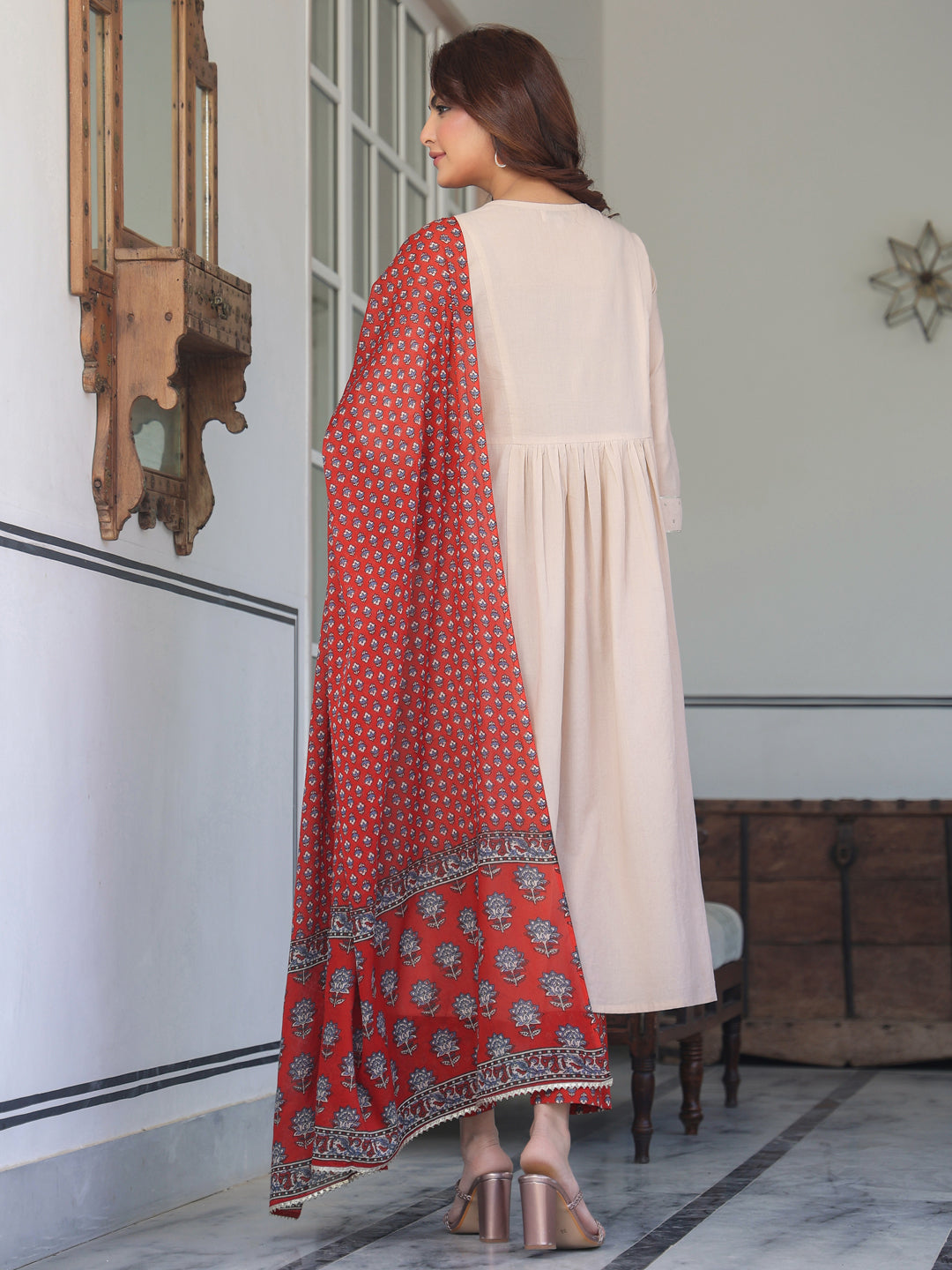 Janasya Light Cotton Solid A-Line Kurta Set | Swadesiicart