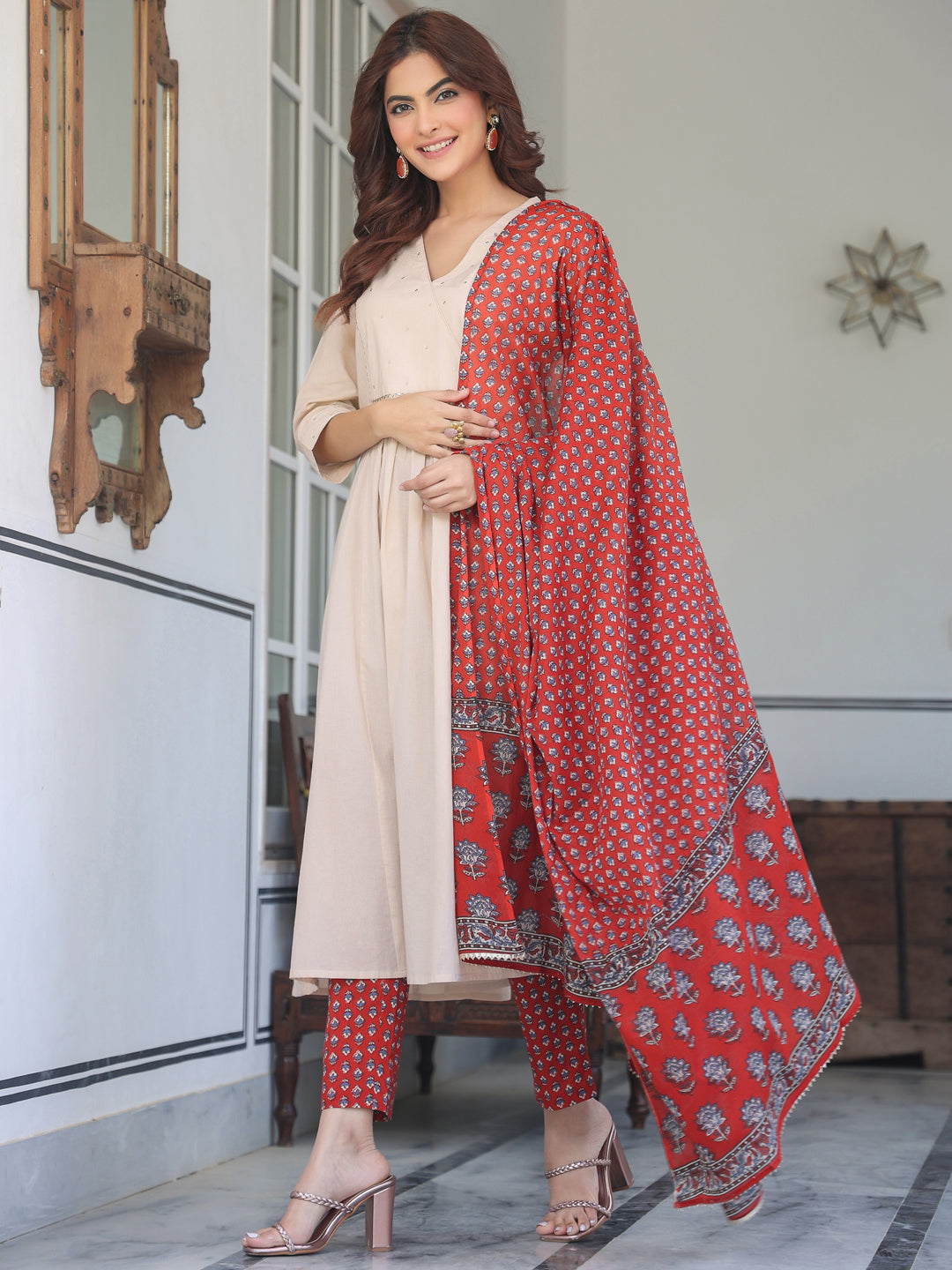 Janasya Light Cotton Solid A-Line Kurta Set | Swadesiicart