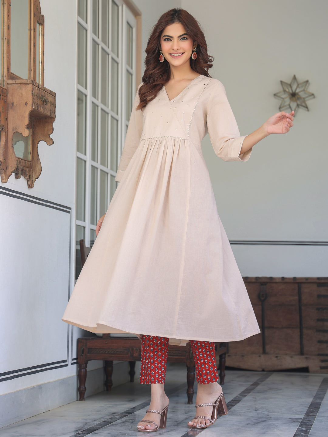 Janasya Light Cotton Solid A-Line Kurta Set | Swadesiicart