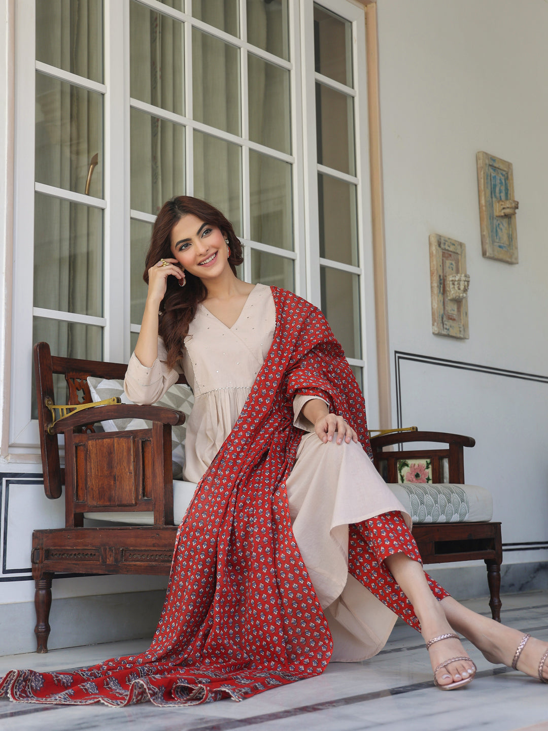 Janasya Light Cotton Solid A-Line Kurta Set | Swadesiicart