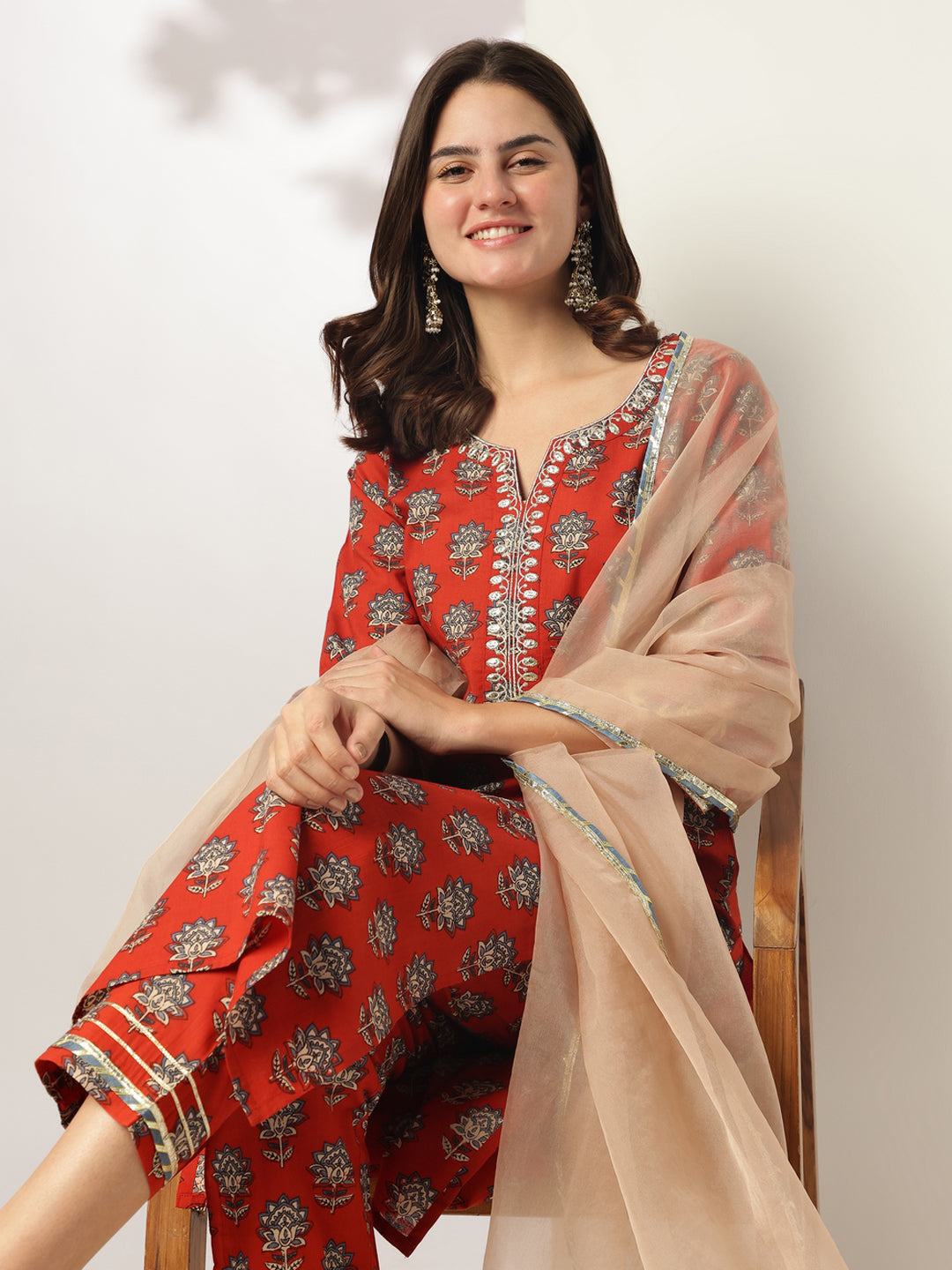 Janasya Bright Cotton Floral Straight Kurta Set | Swadesiicart