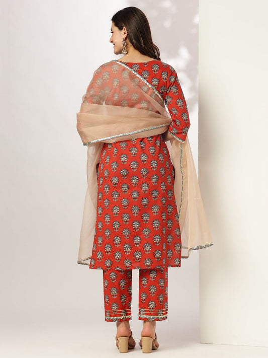 Janasya Bright Cotton Floral Straight Kurta Set | Swadesiicart