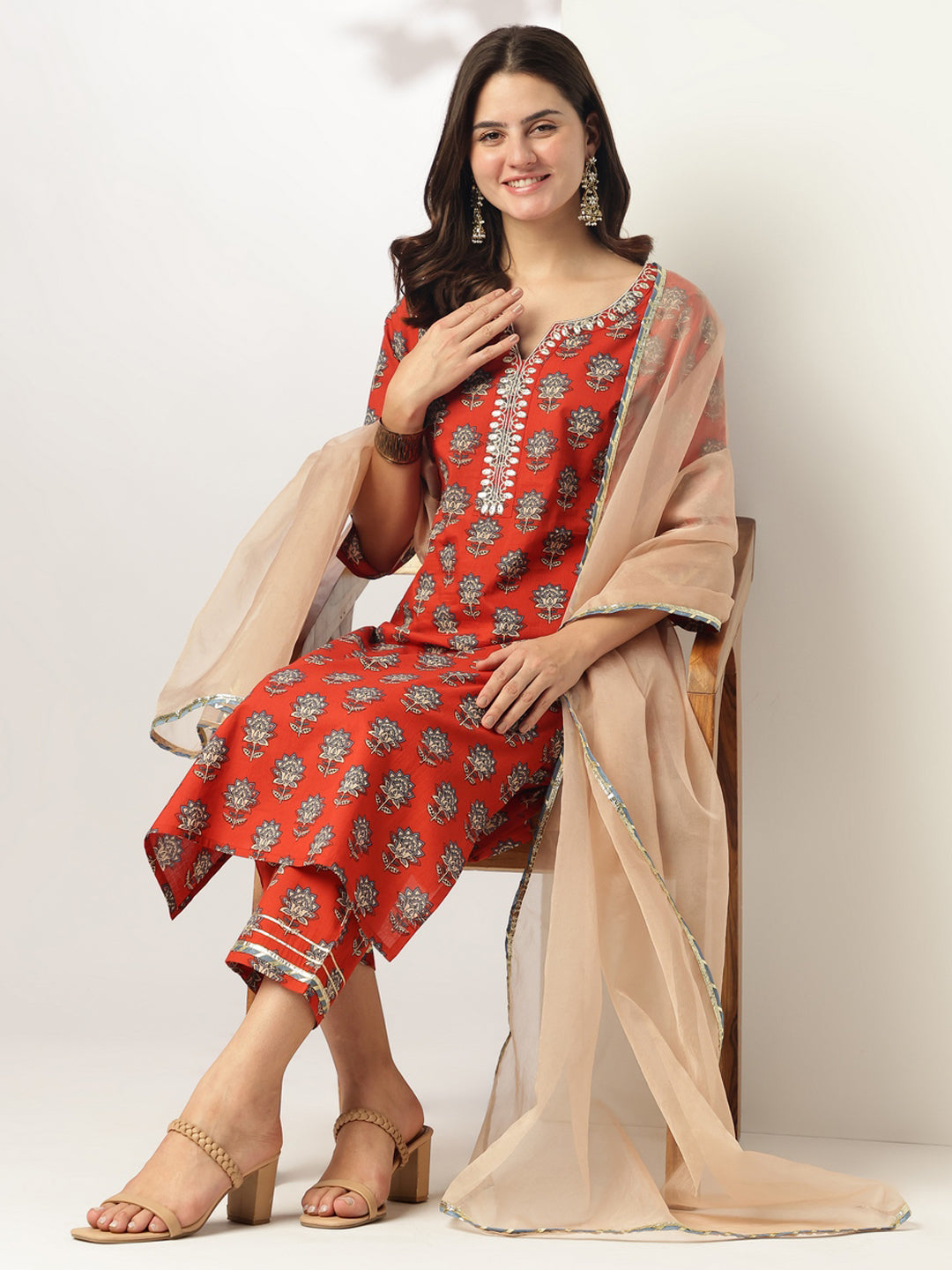 Janasya Bright Cotton Floral Straight Kurta Set | Swadesiicart