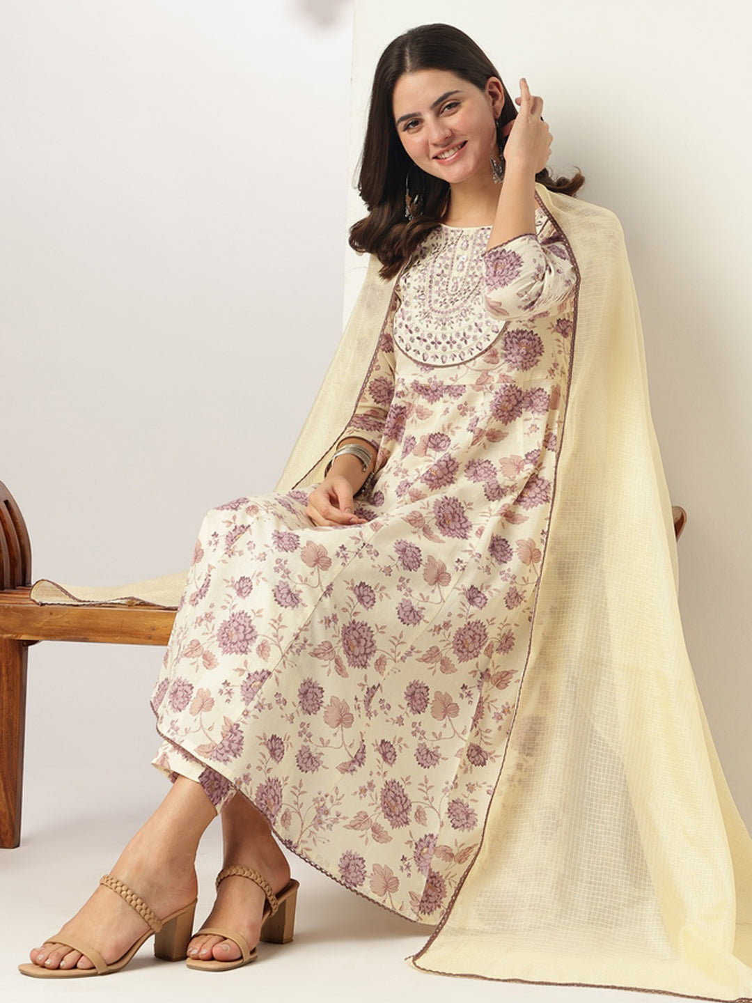 Janasya Light Cotton Floral Anarkali Kurta Set | Swadesiicart